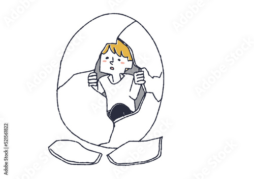 自分の殻を破って出てきた男性　精神面での回復や治療の段階ごとのイラスト