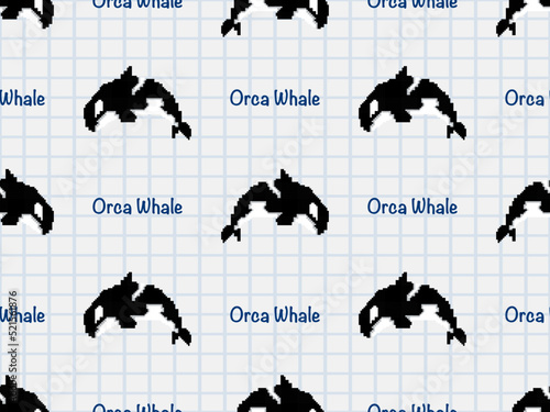 Whale cartoon character seamless pattern on white background.  Pixel style