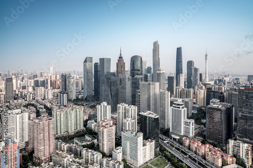 Aerial photography of urban buildings skylines on both sides of the Pearl River in Guangzhou  China