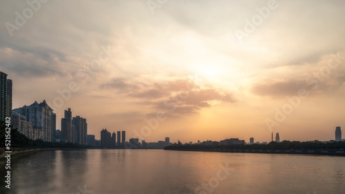 Street scene of modern buildings on both sides of the Pearl River in Guangzhou