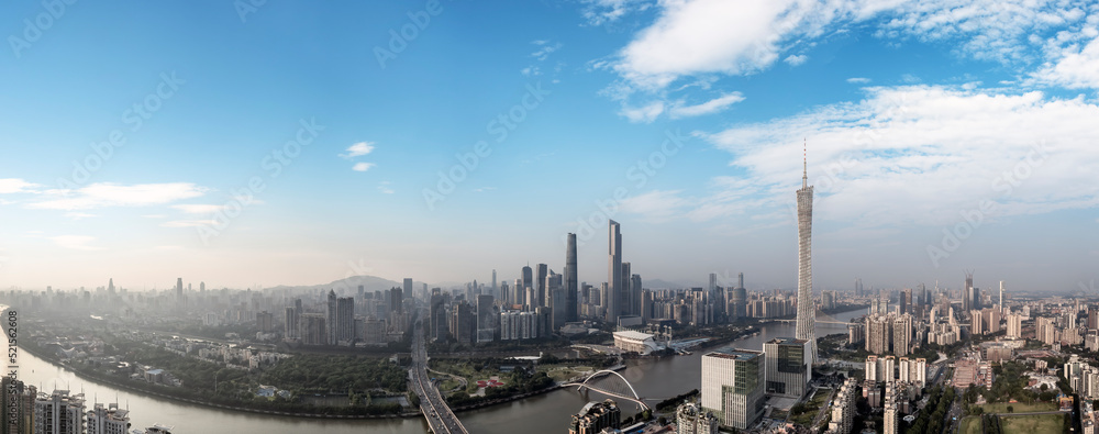 Obraz premium Aerial photography of urban buildings skylines on both sides of the Pearl River in Guangzhou, China