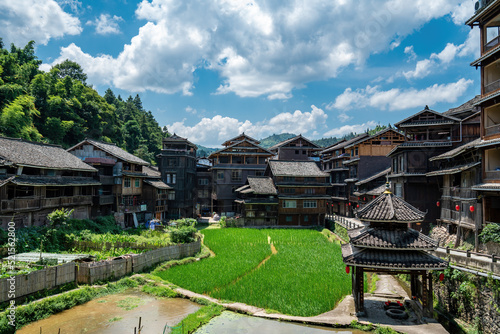 Close-up of the ancient village of Chengyang Bazhai of the Dong ethnic group in Sanjiang
