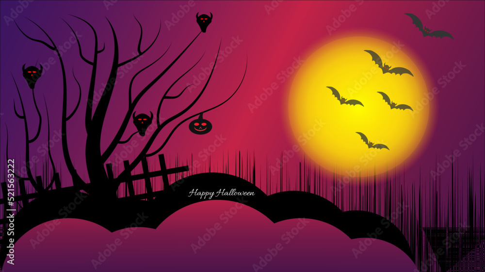 Halloween isolated background, spooky halloween with moon light