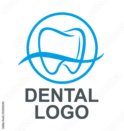 Dental logo for dentistry. Blue badge for corporate identity. Vector graphics