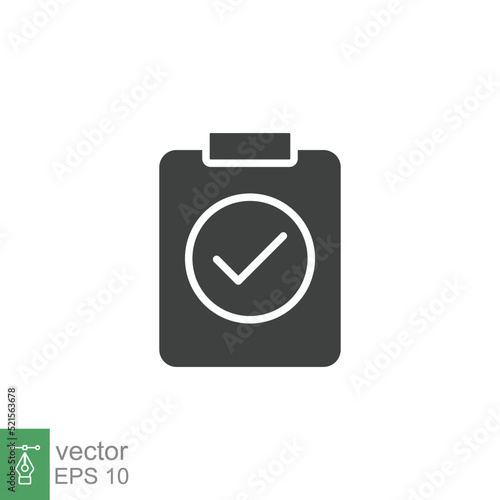 Clipboard checklist icon. Simple solid style. Document with checkmark, business agreement concept. Glyph vector illustration isolated on white background. EPS 10.