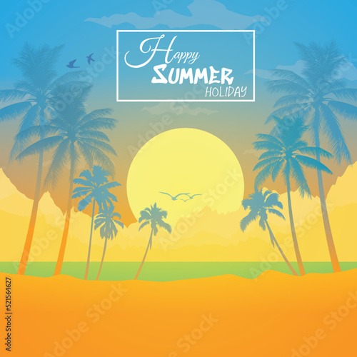 Landscape with coconut palm trees at sunset background  Summer sale silhouette background.