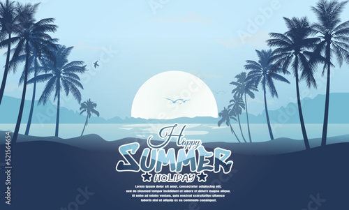 Landscape with coconut palm trees at sunset background ,Summer sale silhouette background.