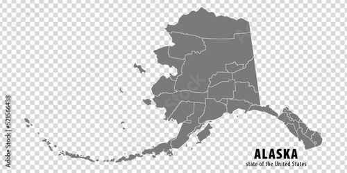 State Alaska map on transparent background. Blank map of  Alaska with  regions in gray for your web site design, logo, app, UI. USA. EPS10.