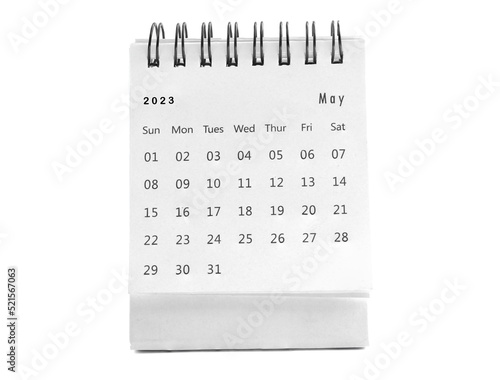 May 2023 desk calendar for planners and reminders on white background.