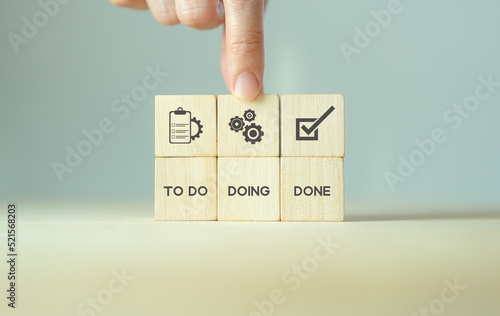 Work tracking concept; TO DO, DOING, DONE. Kanban board tools for effective team management. Agile project management tool to help visualize work, limit work-in-progress, and maximize efficiency.