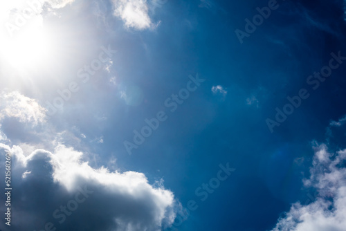 Summer blue sky cloud gradient light white background. Beauty clear cloudy in sunshine calm bright winter air bacground. Gloomy vivid cyan landscape in environment day horizon skyline view spring wind © chalermphon