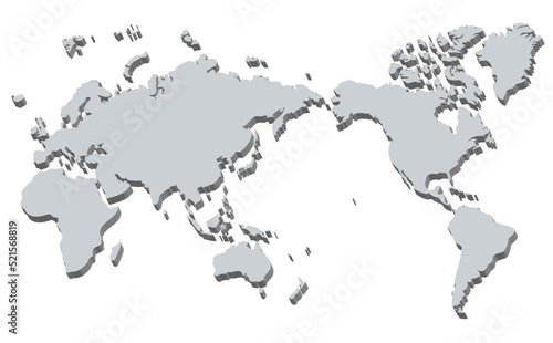 3Dの世界地図、モノクロ、太平洋