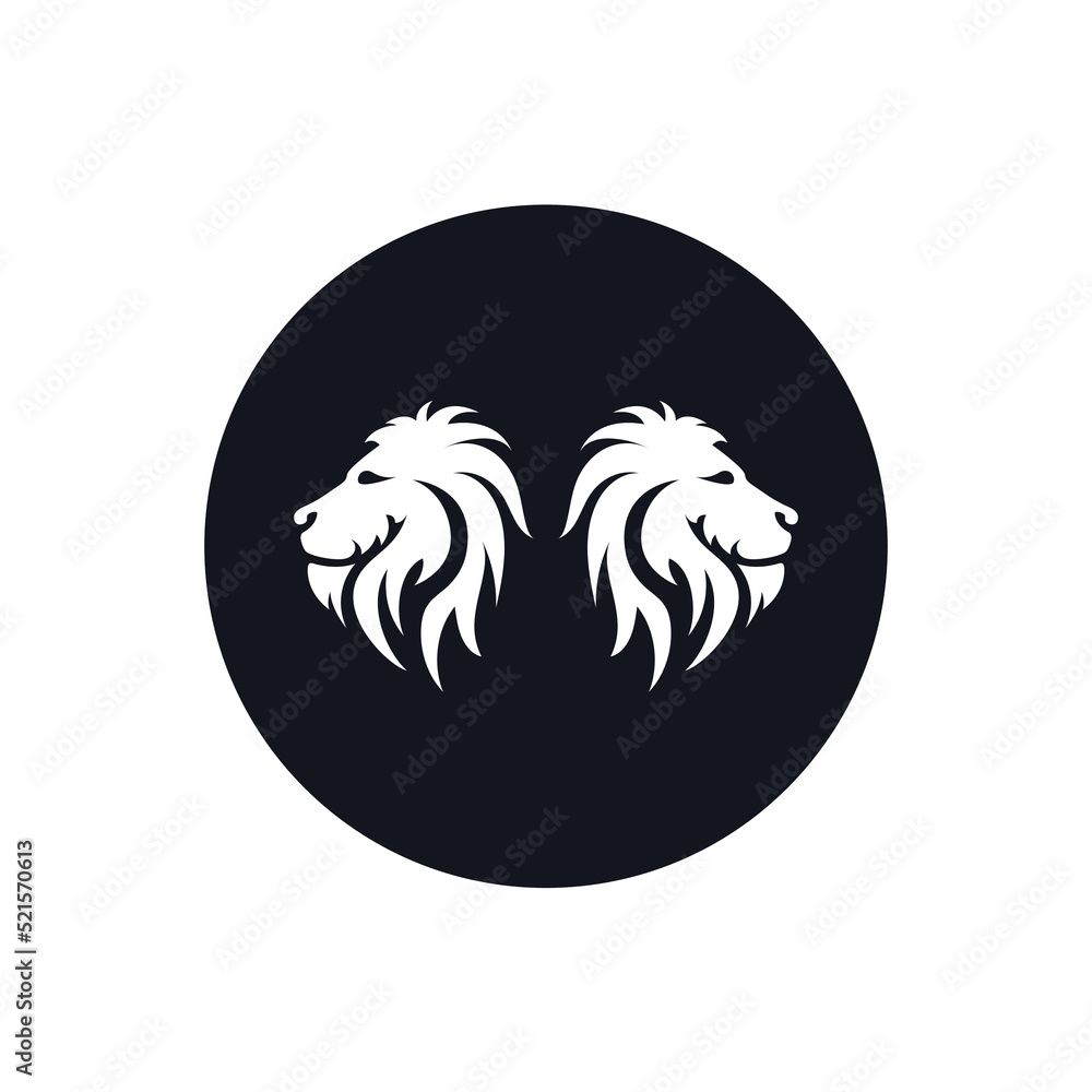 Fototapeta premium Lion King logo vector illustration design.gold lion king head sign concept isolated black background