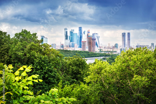 Observation deck and view of the skyscrapers of Moscow City, Vorobyovy Gory, Moscow