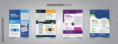 a bundle of 4 templates of a4 flyer, Kids Childrens back to school education admission flyer poster layout,
book cover, leaflet, poster, brochure, template photo