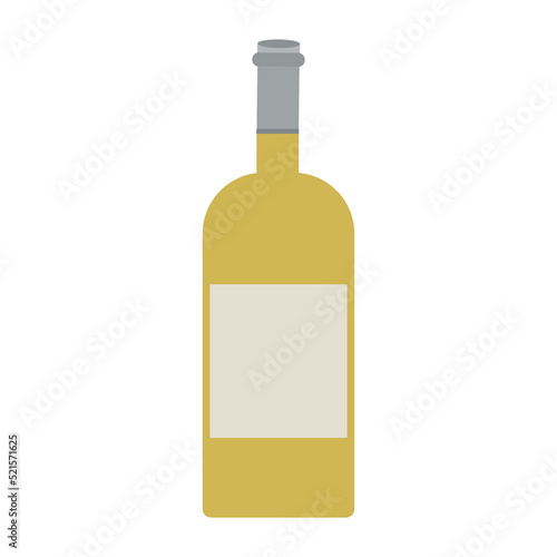 A bottle of white wine in the flat style on a white background