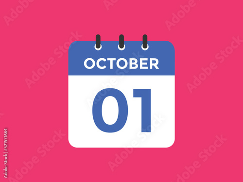 october 1 Calendar icon Design. Calendar Date 1st october. Calendar template 
