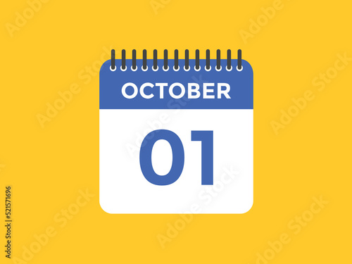 october 1 Calendar icon Design. Calendar Date 1st october. Calendar template 
