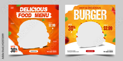 Social media food template, Restaurant social media square banner template for business promotion
