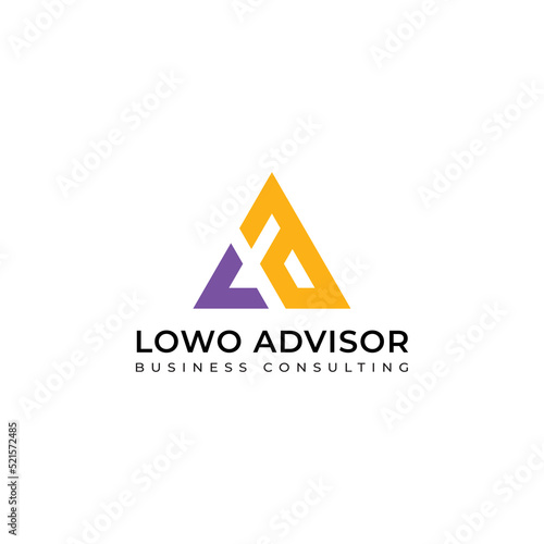 Abstract initial letter LA or AL logo in yellow and violet color isolated in white background applied for non-profit business and consulting logo also suitable for the brands or companies