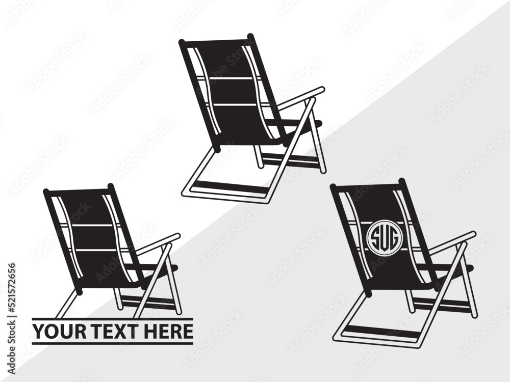 Folding Beach Chairs Monogram SVG Cut File, Lawn Chair Svg, Folding