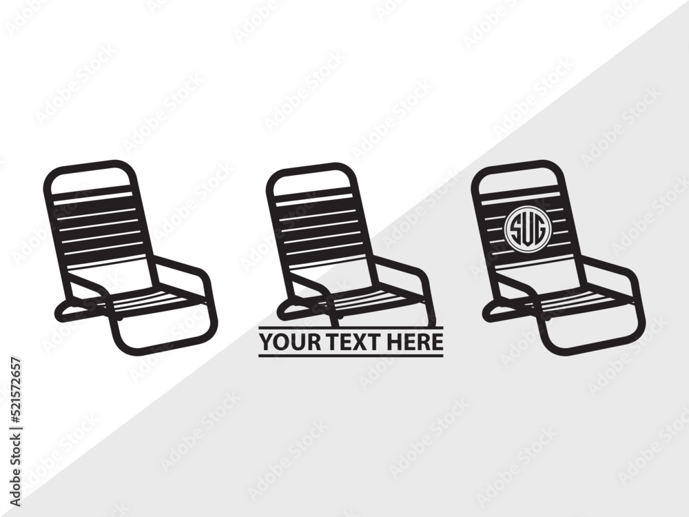 Folding Beach Chairs Monogram SVG Cut File, Lawn Chair Svg, Folding