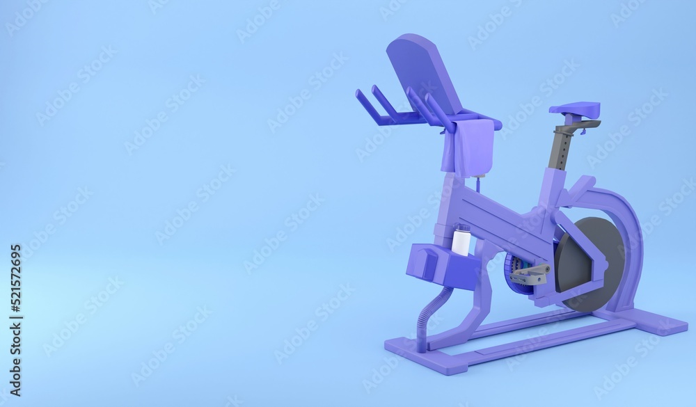3D exercise bike in blue monochrome and blue background , 3D rendering illustration exercise concept and blank background for copy space
