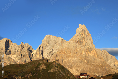 the Dolomites turn orange during the sunset in Italy