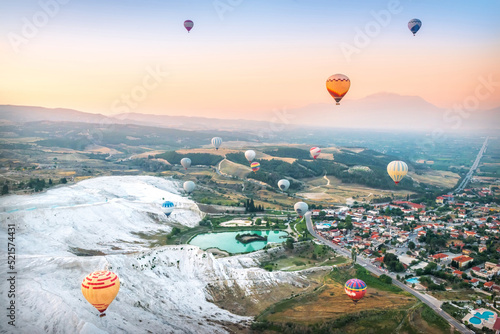 Hot air balloon trip over White Mountain, Pamukkale, Turkey