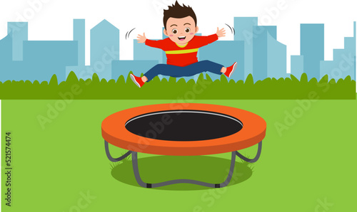 Cute Boys Playing Trampoline In The City Park