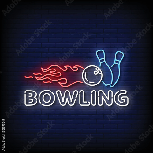 Neon Sign bowling with Brick Wall Background Vector