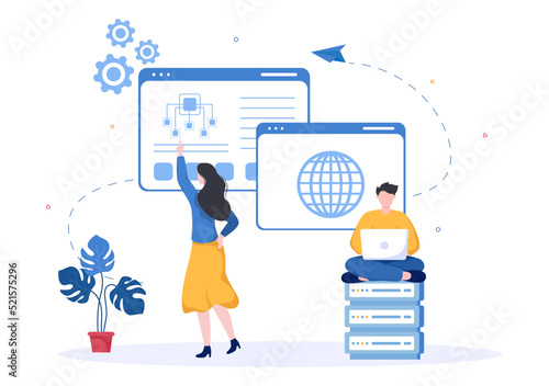 ISP or Internet Service Provider Cartoon Illustration with Keywords and Icons for Intranet Access, Secure Network Connection and Privacy Protection