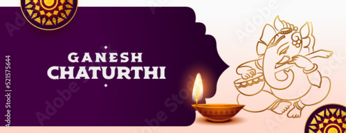 hindu festival ganesh chaturthi banner with realistic diya design