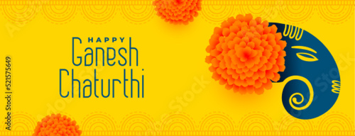 decorative ganesh chaturthi yellow banner with floral design