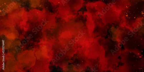 Artistic hand painted multi layered dark black and red background. dark red nebula sparkle red star universe in outer space horizontal galaxy on space. navy blue watercolor and paper texture.