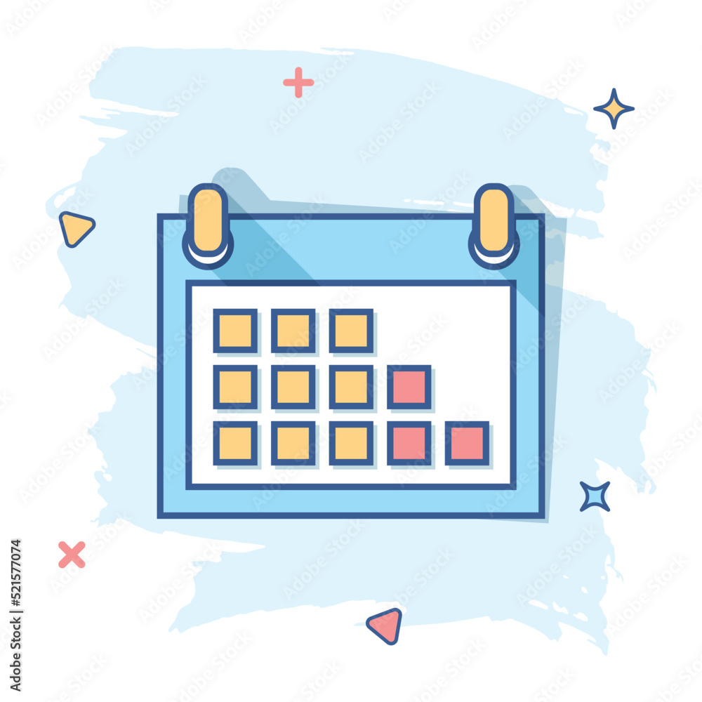 Vector cartoon calendar icon in comic style. Calendar sign illustration pictogram. Month business splash effect concept. Vector cartoon calendar icon in comic style. Calendar sign illustration pictogram. Month business splash effect concept.