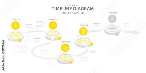 Infographic template for business. 5 Steps modern Timeline diagram calendar with circle and topics, presentation vector infographic.
