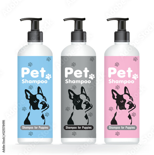 Cosmetic for pets. Shampoo and spray for dog and puppy.illustration vector
