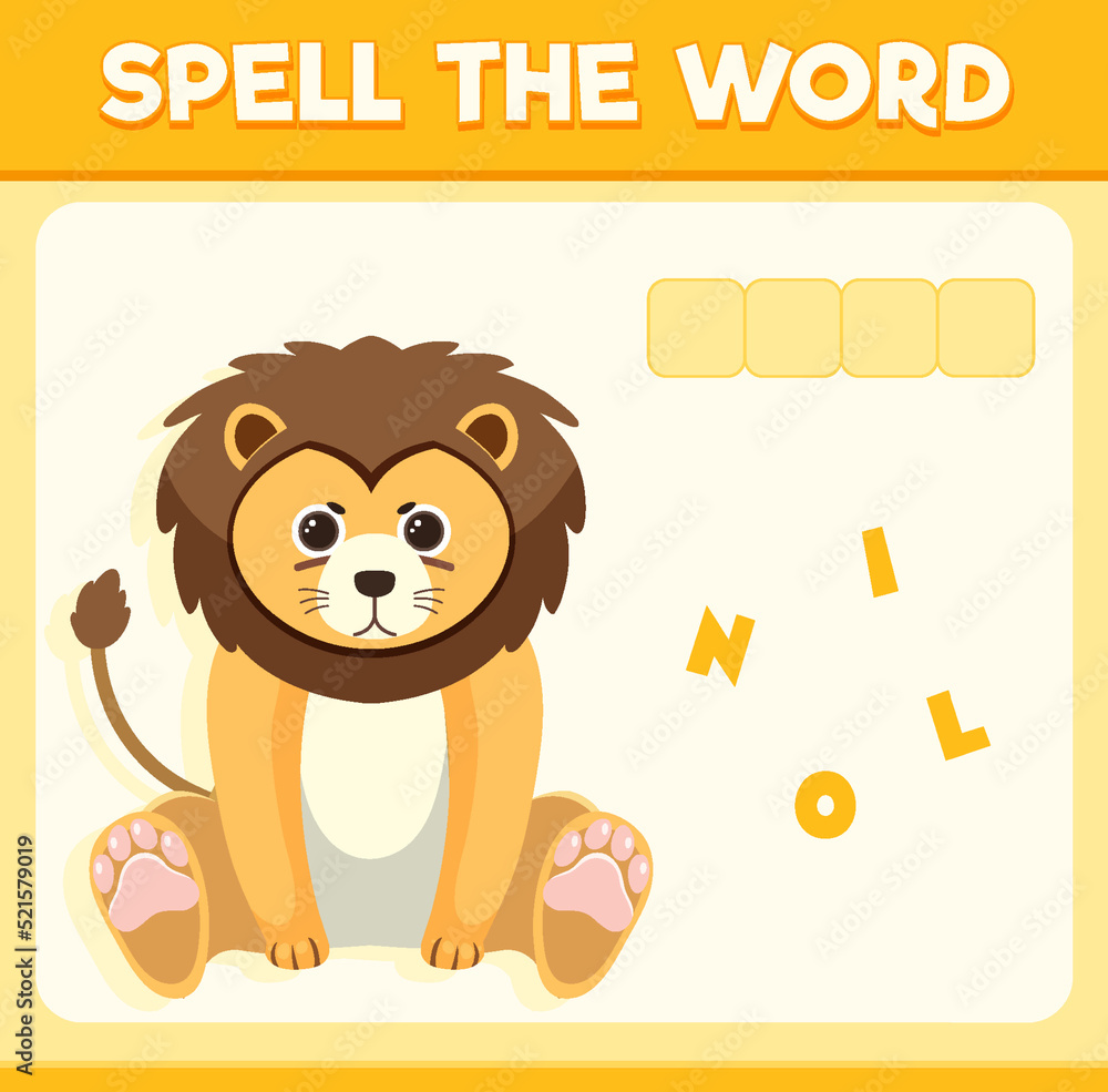 Fototapeta premium Spell word game with word lion