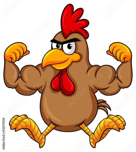 Muscular rooster cartoon character