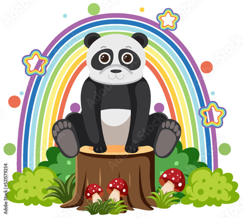 Fototapeta Naklejka Na Ścianę i Meble -  Cute panda on stump in flat cartoon style