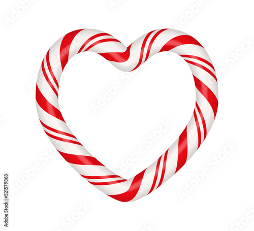 Christmas candy cane heart frame with red and white striped. Xmas border with striped candy lollipop pattern. Blank christmas and new year template. Vector illustration isolated on white background.