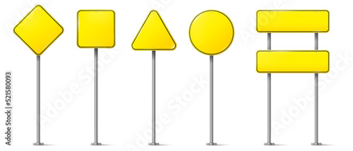 Set of yellow traffic signs vector on white background. Road signs. Directing signboard.