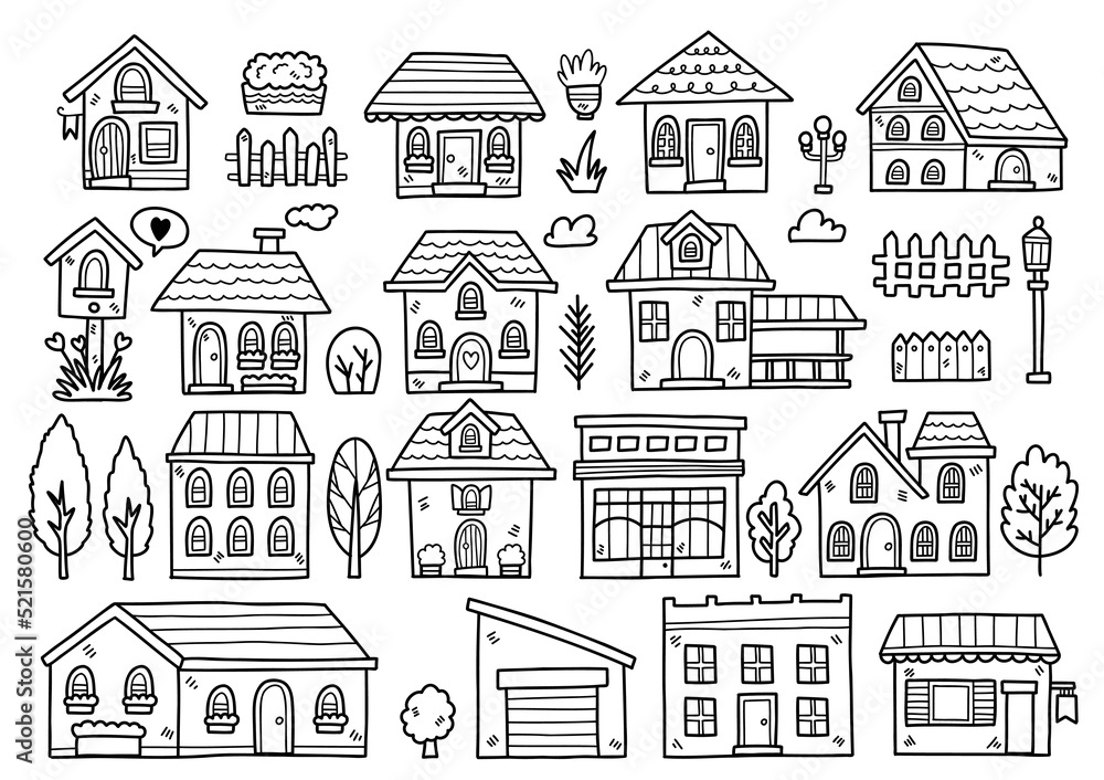 house  doodle objects vector illustration for banner