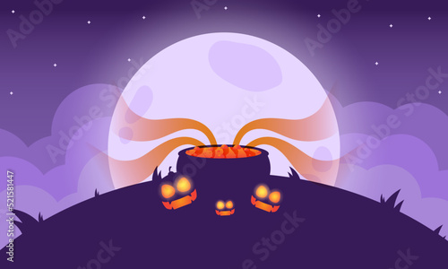 halloween background with pumpkin, halloween ghost town, halloween scene, halloween scene with moon © FadilaFitra