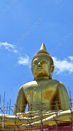 Buddha image of Luang Por Sothon  Wat Bosoth  on August 4  2022  at Wat Bosoth  Sam Khok  Pathum Thani Province. vertical photo.