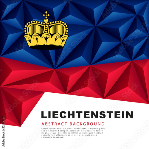 Abstract background in the form of colorful blue and red triangles. Polygonal flag of Liechtenstein. Vector illustration.