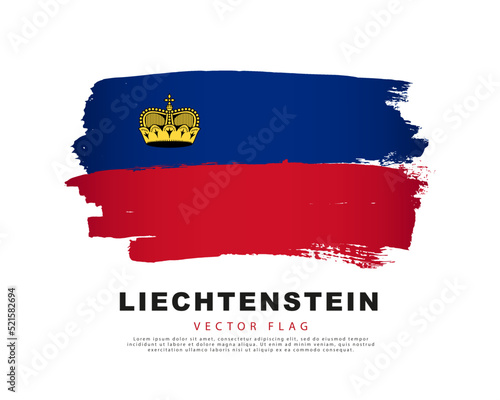 Flag of Liechtenstein. Blue and red brush strokes, hand drawn. Vector illustration