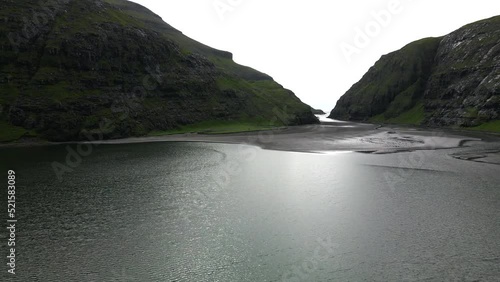 Saksun Black Sand Beach in the Faroe Islands by Drone