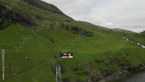 Small House in Saksun in the Faroe Islands by Drone photo